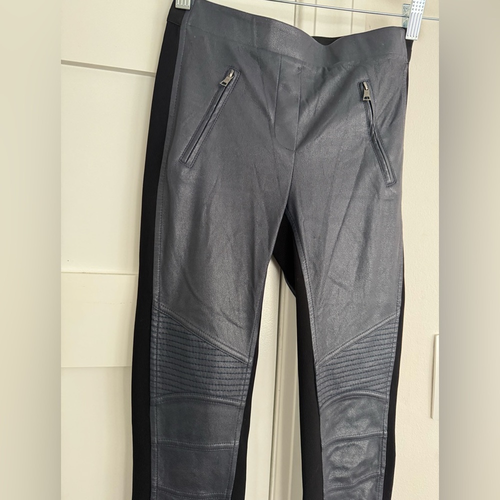 BCBG Faux Leather Leggings. Blue and black. XXS